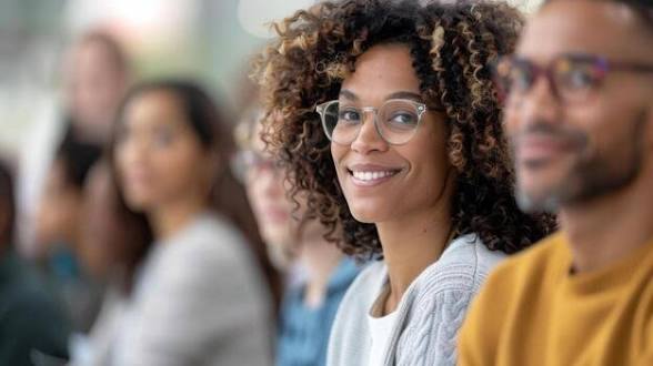 Smiling Stratum member wearing glasses at a member gathering