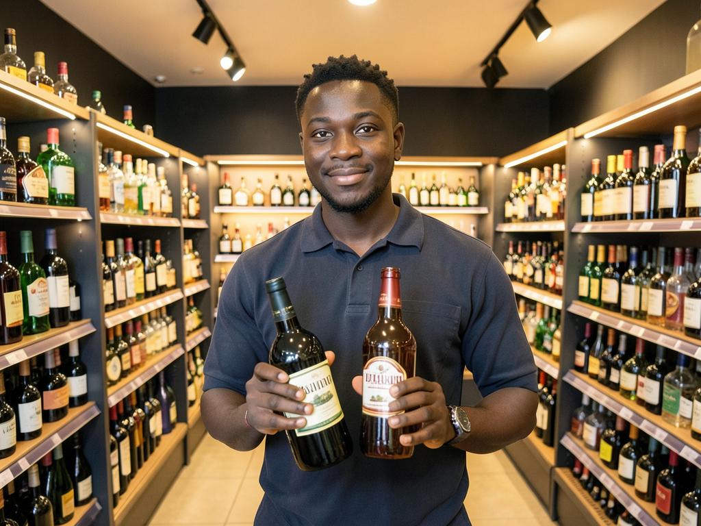 Member holding wine and beer inside a member-owned liquor store