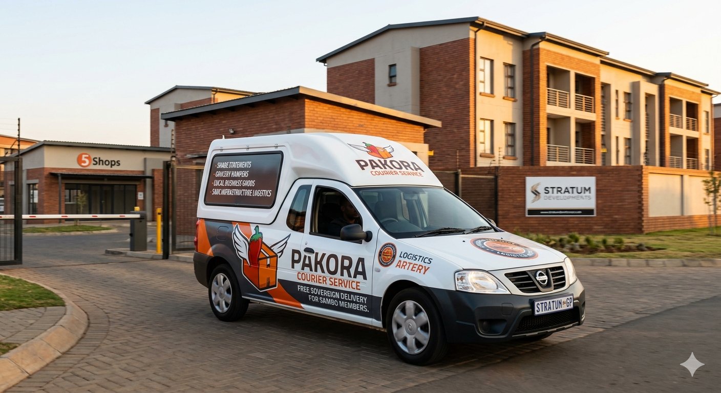 Pakora Courier Services delivery van at a Stratum mixed-use development